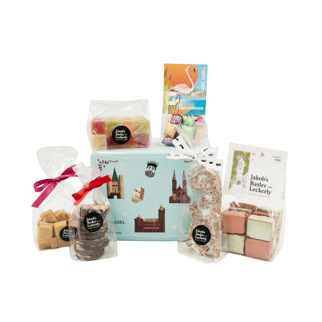 Geschenktragtasche mit süssen Basler Spezialitäten (Genussset)