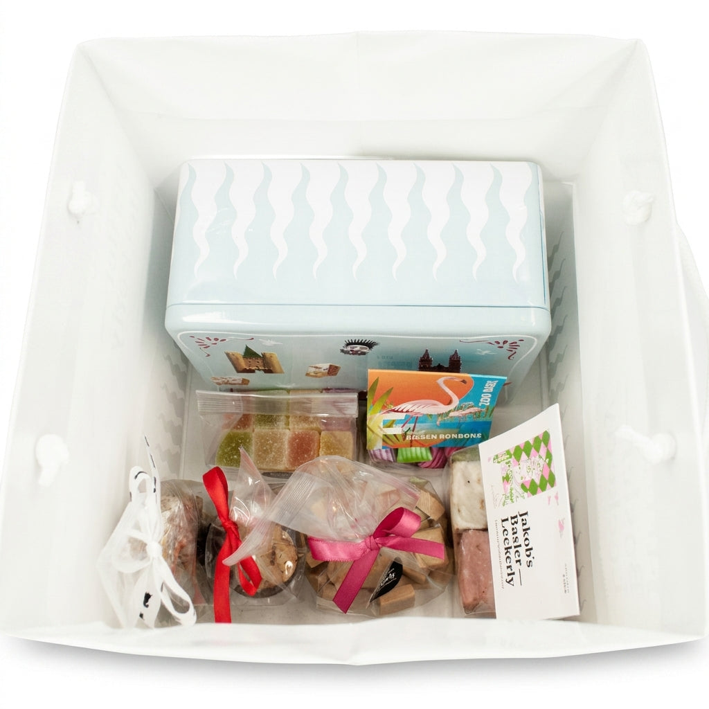 Geschenktragtasche mit süssen Basler Spezialitäten (Genussset)